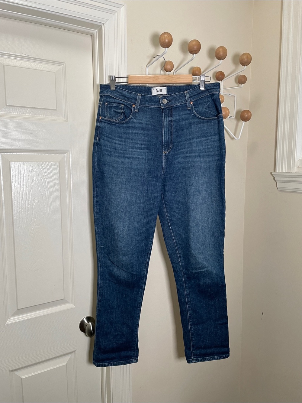 PAIGE Sarah Slim Tapered Denim Jeans Dark Blue 32
